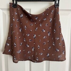 H&M Brown Mini Skirt with White & Blue Floral Print